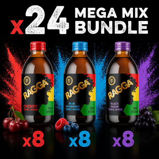 Ragga Tonic Cherry, Black Grape & Blue Raspberry Bundle 24 x 200ml 16.5% Abv